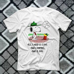 White – Snoopy Camping Love Dog Graphic Tee Peanuts Outdoor